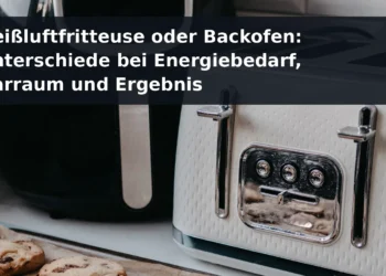 Heißluftfritteuse in einer Küche; Titel: Heißluftfritteuse oder Backofen: Unterschiede bei Energiebedarf, Garraum und Ergebnis