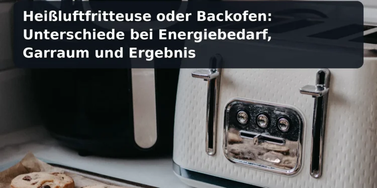 Heißluftfritteuse in einer Küche; Titel: Heißluftfritteuse oder Backofen: Unterschiede bei Energiebedarf, Garraum und Ergebnis