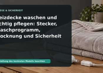 Gefaltete Heizdecke mit abnehmbarem Regler; Titel: Heizdecke waschen und richtig pflegen: Stecker, Waschprogramm, Trocknung und Sicherheit