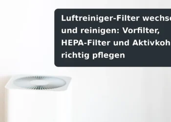 Luftreiniger im Wohnraum; Titel: Luftreiniger-Filter wechseln und reinigen: Vorfilter, HEPA-Filter und Aktivkohle richtig pflegen
