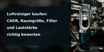 Geöffneter Luftreiniger in einer Werkstatt mit eingeblendetem Artikeltitel