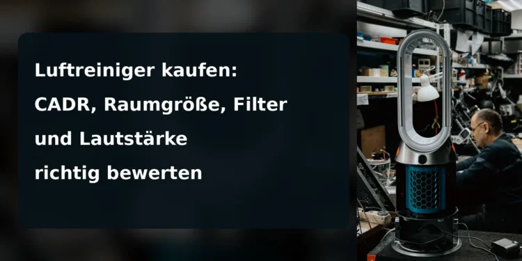 Geöffneter Luftreiniger in einer Werkstatt mit eingeblendetem Artikeltitel