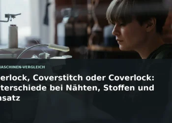 Person an einer Overlockmaschine; Titel: Overlock, Coverstitch oder Coverlock: Unterschiede bei Nähten, Stoffen und Einsatz