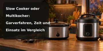 Slow Cooker und Multikocher in einer Küche; eingeblendet ist der vollständige Artikeltitel