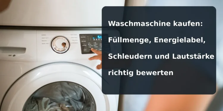 Frontlader-Waschmaschine mit Bedienfeld; eingeblendet ist der vollständige Artikeltitel
