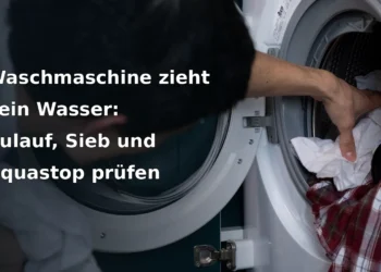 Geöffnete Frontlader-Waschmaschine; Titel: Waschmaschine zieht kein Wasser: Zulauf, Sieb und Aquastop prüfen
