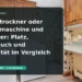 Waschmaschine und Trockner in einem Hauswirtschaftsraum; Titel: Waschtrockner oder Waschmaschine und Trockner: Platz, Verbrauch und Kapazität im Vergleich